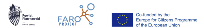 Logotypy Powiatu Piotrkowskiego prosto z serca, projektu FARO oraz Unii Europejskiej