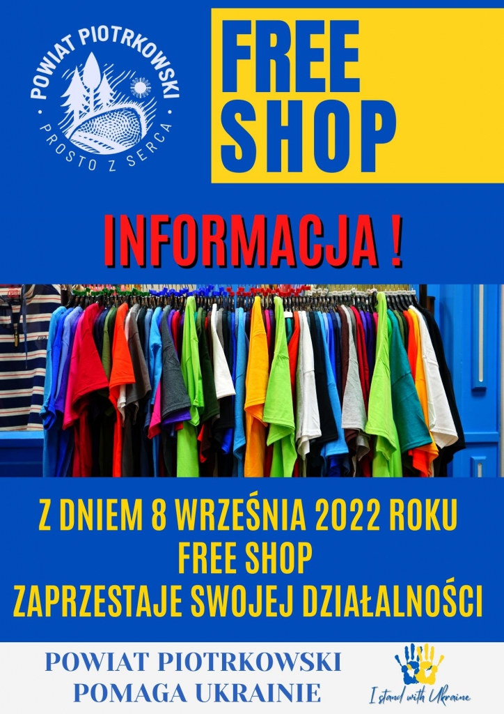  Informacja ! Z dniem 8 września 2022 roku free shop zaprzestaje swojej działalności. 