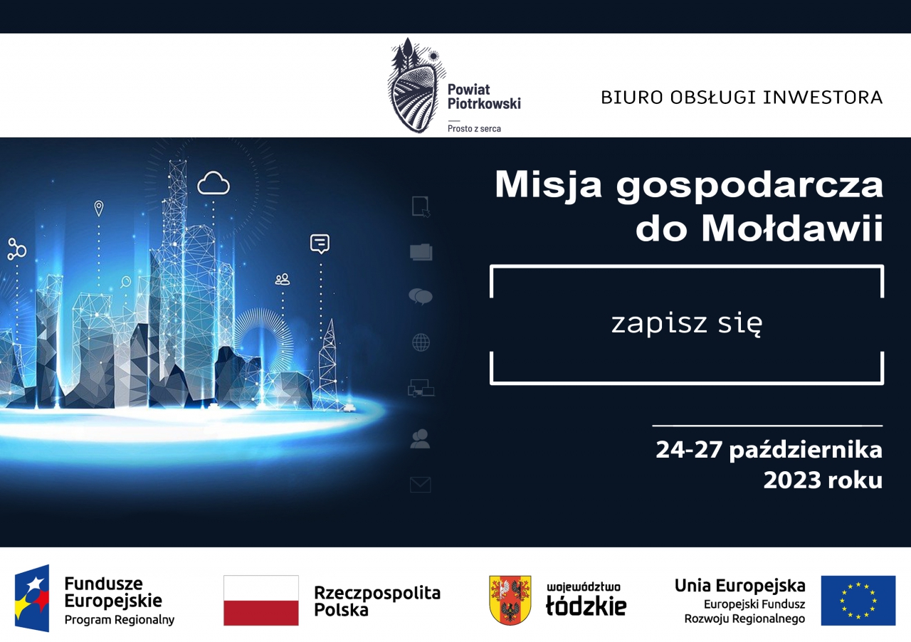 Plakat zapraszający przedsiębiorców na misję gospodarczą do Mołdawii