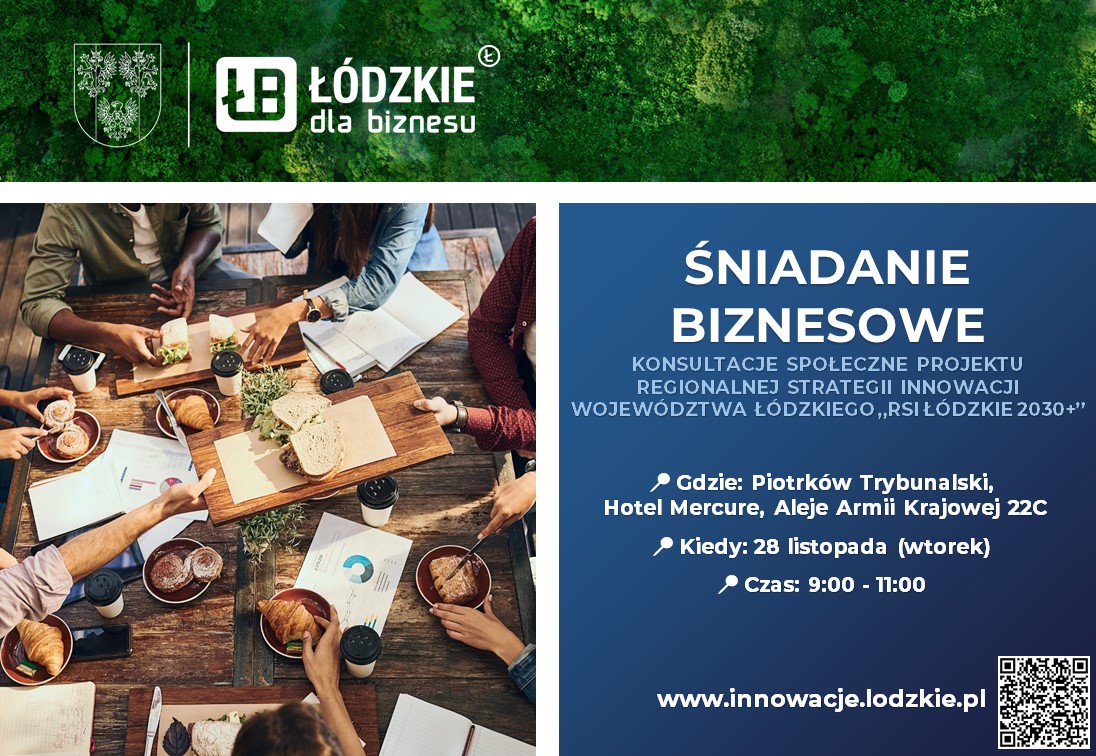 Grafika z napisem śniadania biznesowe Piotrków Trybunalski