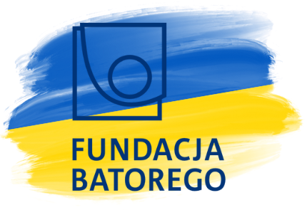 flaga ukrainy z napisem Fundacja Batorego oraz logo